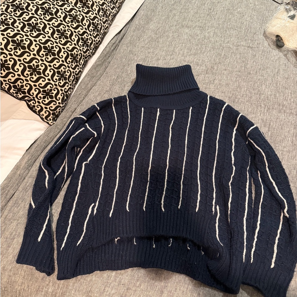Elegant Navy Striped Turtleneck Sweater